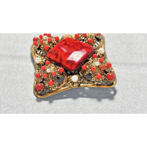 Vintage 1930s Austrian/Czech (Bohemian) W. Germany Filigree Brooch 2.5" - Picture 12 of 16